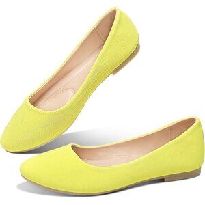 Obtaom Women Mustard Textile Rounded Toe Slip on Comfortable Ballet Flats Shoes